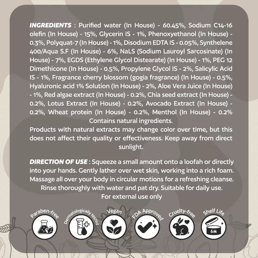 ingredients list of moisturizing body wash