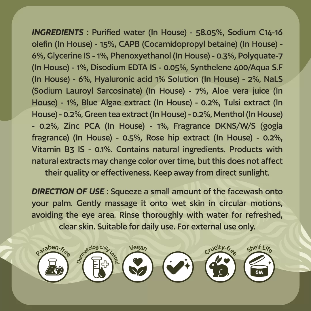 green tea tulsi face wash ingredients